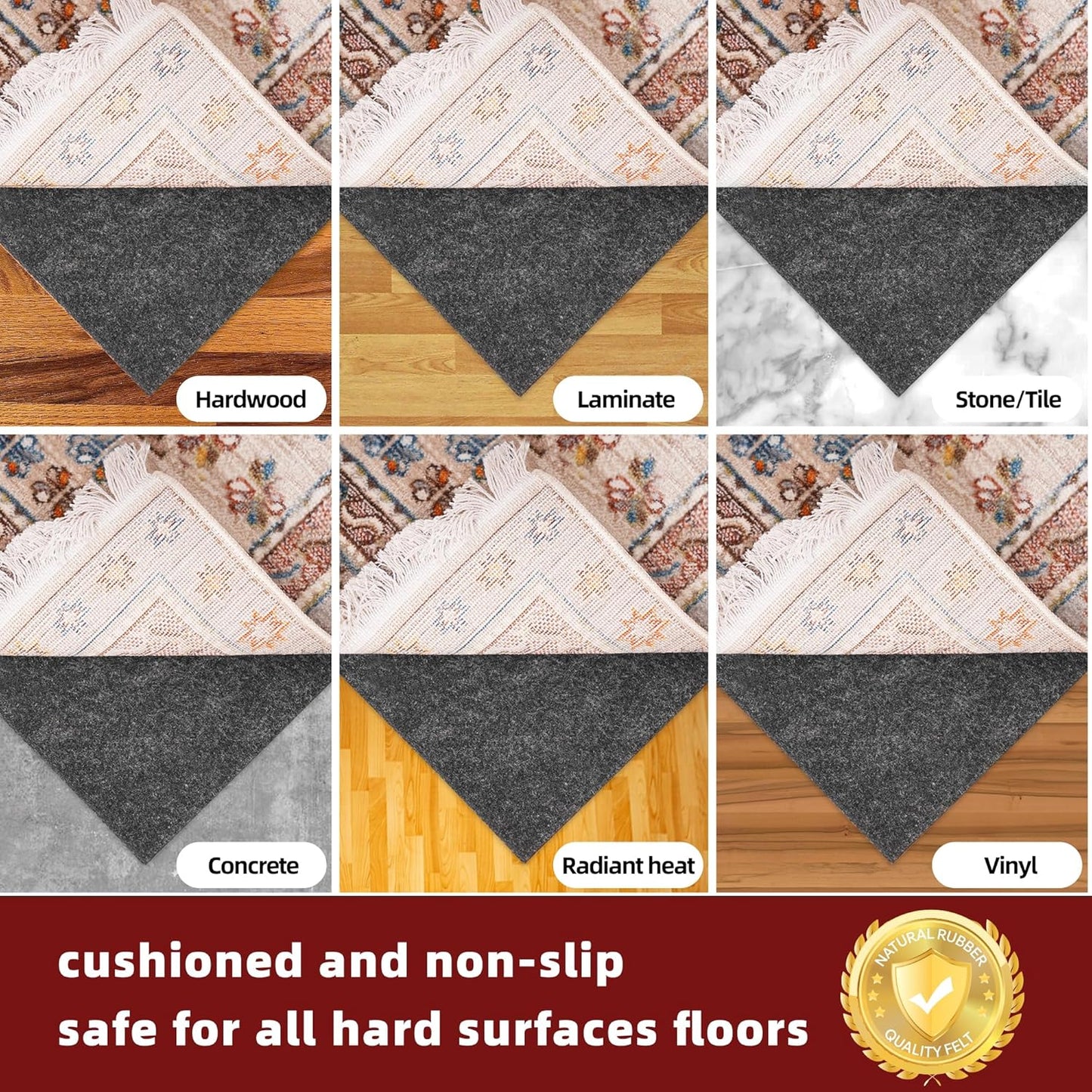 BAGAIL Felt and Natural Rubber Backing Rug Pads 1/4” Thick, Round 4 Ft Non Slip Carpet Gripper Keep Rugs in Place, Under Area Rug Protective Cushioned Pads, Carpet Runners, Hardwood Floors Protection